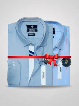 PACK OF 2 BLUE WITH WHITE STRIPE COLLAR SHIRTS